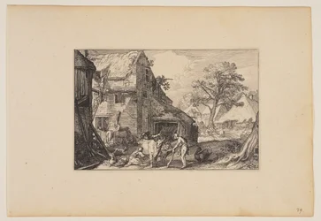 Bondgård, med förlorade sonen bland svinen, från Landskap (Verscheyden aerdige Lanthuysen...)