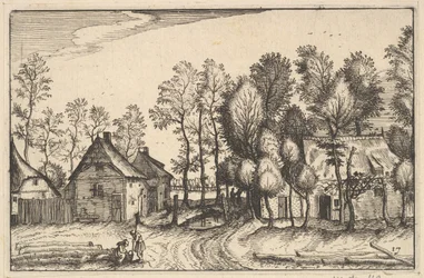 Landskap med huggna träd, skylt 17 från regioner och städer i hertigdömet Brabant..., ca. 1610