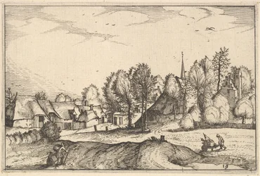 Vägen in i en by, skylt 19 från Regions and Villas of the Duchy of Brabant, ca. 1610