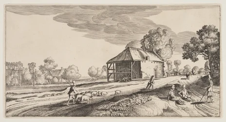Vägkorsning nära en vattenkvarn, från Landscapes (Playsante Lantschappen)
