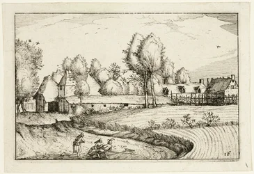 Väg längs en åker, plansch sexton efter Bilder av gårdar, lanthus och rustika byar (Praediorum villarum et rusticarum casularum icones)