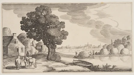 Transport av hö på en flod, från Landscapes (Playsante Lantschappen)