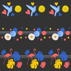 Fåglar, blommor, fläckar och ränder