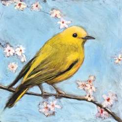 Gula fåglar och vårblommor