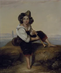 En bondpojke med en pipa, nära den flaviska akvedukten, ca 1844 (olja på duk)