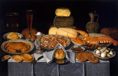 Stilleben med krabba, räkor och hummer av Peeters, Clara (1594-1658), ca 1637-1640 - Olja på trä, 70,8x108,9 - Museum of Fine Arts, Houston