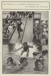 Havsbad vid en pool i New Jersey, USA (litho)