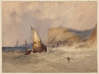 Ships Off Whitby (akvarell med gummi arabicum på papper)