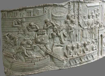 De romerska galärerna. Reliefdetalj av Trajans kolumn, 1:a-2:a århundradet