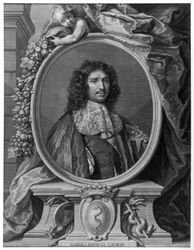Porträtt av Jean Baptiste (Jean-Baptiste) Colbert (1619-1683) av Benoît I Audran efter Claude Lefebvre, gravyr 1709.