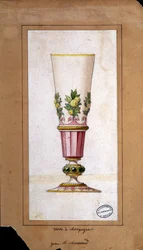 Dekoration för champagneflöjter, akvarellteckning, Claude-Aymé Chenavard