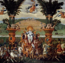 De fyra elementen. Jorden (Center Detail). Olja på duk. Mått: 4,22 x 1,14m. Målning av Claude Deruet (1588-1662)