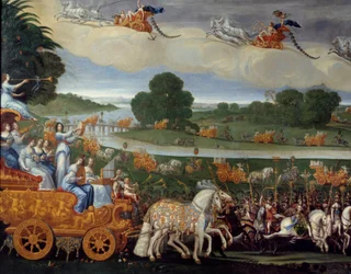 De fyra elementen. Jorden (Detalj till vänster). Olja på duk. Mått: 4,22 x 1,14m. Målning av Claude Deruet (1588-1662)