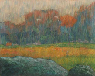 Landskap med figur och hus, ca 1891 (pastell)