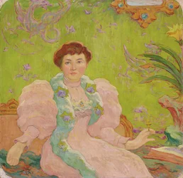 Ung kvinna i rosa klänning; Jeune femme a la robe rose, ca 1893 (olja på duk)