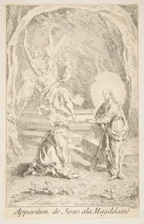Kristus visar sig för Maria Magdalena.a.n.d. Skapare: Claude Gillot, Jacques Gabriel Huquier.