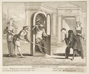Harlequin, kejsare på månen.n.d. Skapare: Claude Gillot, Jacques Gabriel Huquier.