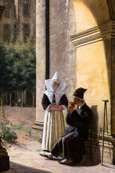 En soldat vårdas av en nunna i ett kloster