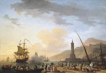 En hamn vid solnedgången