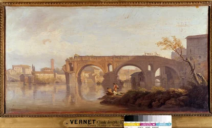Le Ponte Rotto en Rom-målning av Joseph Vernet (1714-1789) 1700-talets sön. 0,4x0,77 m .