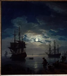 Månskensfiske Nattvy över en hamn. Detalj. Målning av Joseph Vernet (1714-1789) 1773 Paris, Louvren
