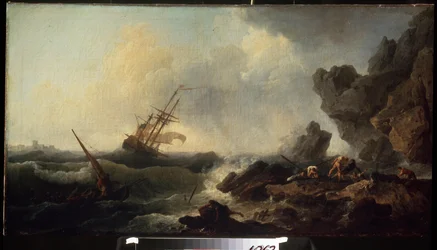 Storm på havet. Målning av Claude Joseph Vernet (1714-1789). Olja på duk, 58 x 107 cm. 1700-talets franska skola. Pushkin Museum of Fine Arts, Moskva.