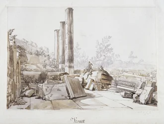 Ruinerna av Temple of Serapis i Pozzuoli, 1750 (penna och bläck och tvätta över svart krita på papper)