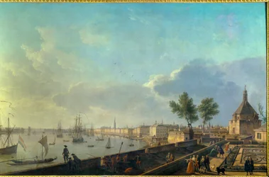 Hamnen i Bordeaux med stadsmurarna, 1700-talet. Paris, Sjöfartsmuseet