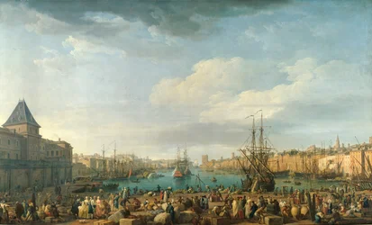 Hamnen i Marseille på 1700-talet, målning av Joseph Vernet (1714-1789), 1700-talet, Paris, Sjöfartsmuseet