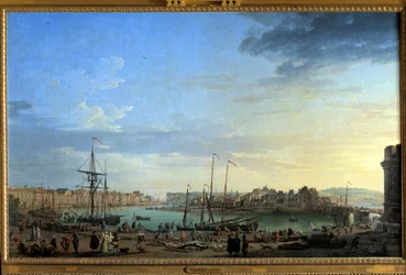 Utsikt över hamnen i Dieppe Målning av Joseph Vernet (1714-1789) 1700-talets Paris, Musee de la Marine