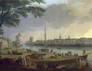 Vy över hamnen i La Rochelle Målning av Joseph Vernet (1714-1789), detalj