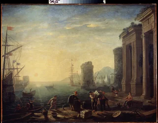Morgon i hamnen. Morgon i hamnen. Målning av Claude Gellee, känd som Le Lorrain (1600-1682). Olja på duk