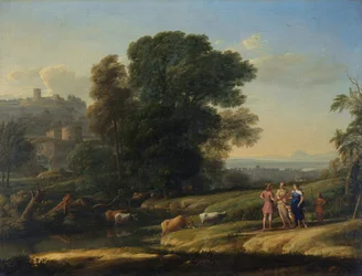 "Landskap med Cephalus och Procris återförenat av Diana" (Landskap med Cephalus och Procris återförenat av Diana) Målning av Claude Lorrain (1600-1682) Olja på duk 1645 Dim 101,5x133 cm National Gallery, London