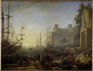 Hamn med en villa Medicis - Olja på duk