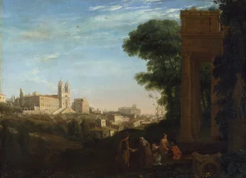 "A View of Rome, Italy" (A View in Rome) Målning av Claude Lorrain (1600-1682) Olja på duk 1632 Dim 60,3x84 cm National Gallery, London