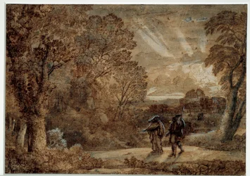 Aeneas och cumae sibylla. Teckning av Claude Gellee sa Le Lorrain (1600-1682)