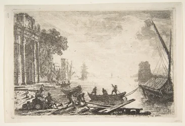 Hamnscen med stigande sol, 1634.