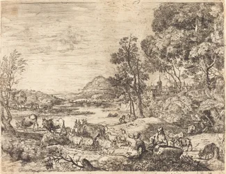 Herde och herdinna samtalar i ett landskap (Berger et bergère conversant)