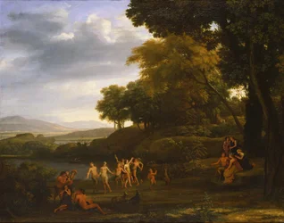 Landskap med dansande satyrer och nymfer.