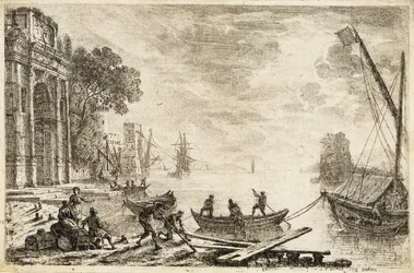 Hamnscen med uppgående sol, 1634