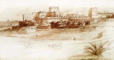 Utsikt över en liten italiensk stad, ca 1630 (penna och tvätt)
