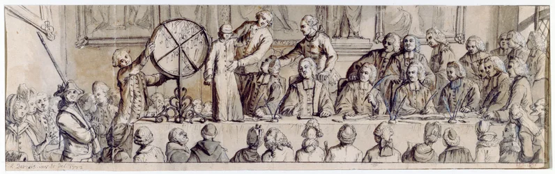 Dra ut lotteriet på Hotel de Ville, 1772 (penna, bläck och tvätt)
