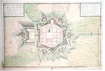 Atlas 131 E Plan of Saarlouis, från Traite de Fortifications (penna & bläck och wc på papper)