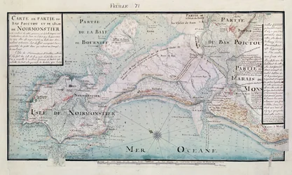 Atlas 131 H.fol 71 Karta över en del av Bas-Poitou och Ile de Noirmoutier, 1703 (penna, bläck och wc på papper)