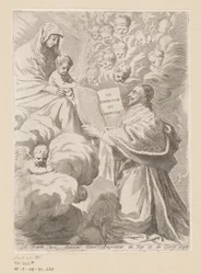 Armand-Jean du Plessis, hertigen av Richelieu, presenterar en bok till Maria med barn Titelsida för: Armand-Jean du Plessis hertig av Richelieu, Traité de la perfection du chrétien