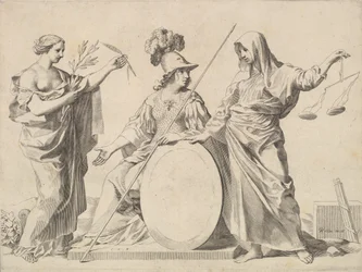 Minerva flankerad av fred och rättvisa Armoires de Gallard et de Mesmes.