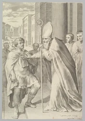 St. Ambrosius, ärkebiskop av Milano, återvändande kejsar Theodosius, 1681.