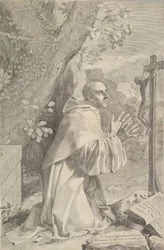 St. Bernard knästående inför ett krucifix, ca. 1655.