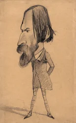 Karikatyr av Auguste Vacquerie, ca 1859 (grafit med radering på brunt vävt papper)