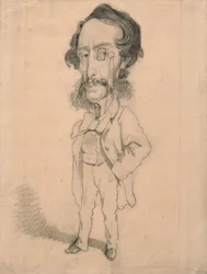 Karikatyr av Mario Uchard, ca 1858 (grafit med inslag av radering och stumpning på brunt vävt papper)